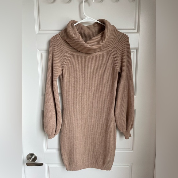 Greer Off The Shoulder Sweater Dress – Taupe XS - Picture 3 of 5